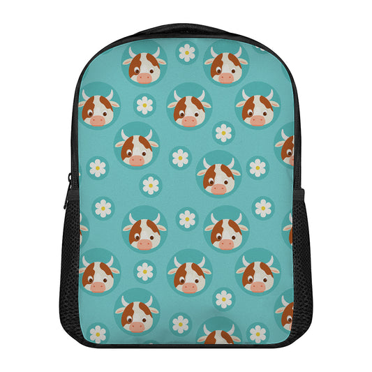 Cute Cow And Daisy Flower Pattern Print Casual Backpack