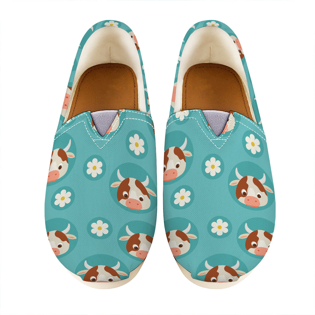 Cute Cow And Daisy Flower Pattern Print Casual Shoes