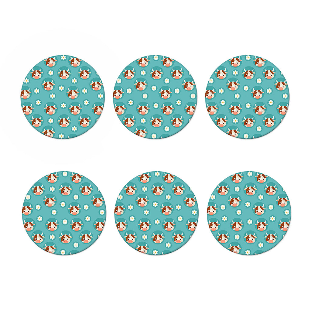 Cute Cow And Daisy Flower Pattern Print Coaster Set