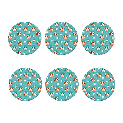 Cute Cow And Daisy Flower Pattern Print Coaster Set