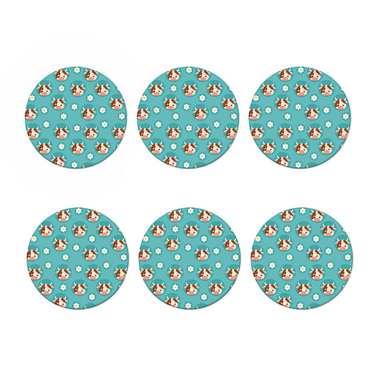 Cute Cow And Daisy Flower Pattern Print Coaster Set