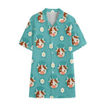 Cute Cow And Daisy Flower Pattern Print Cotton Hawaiian Shirt