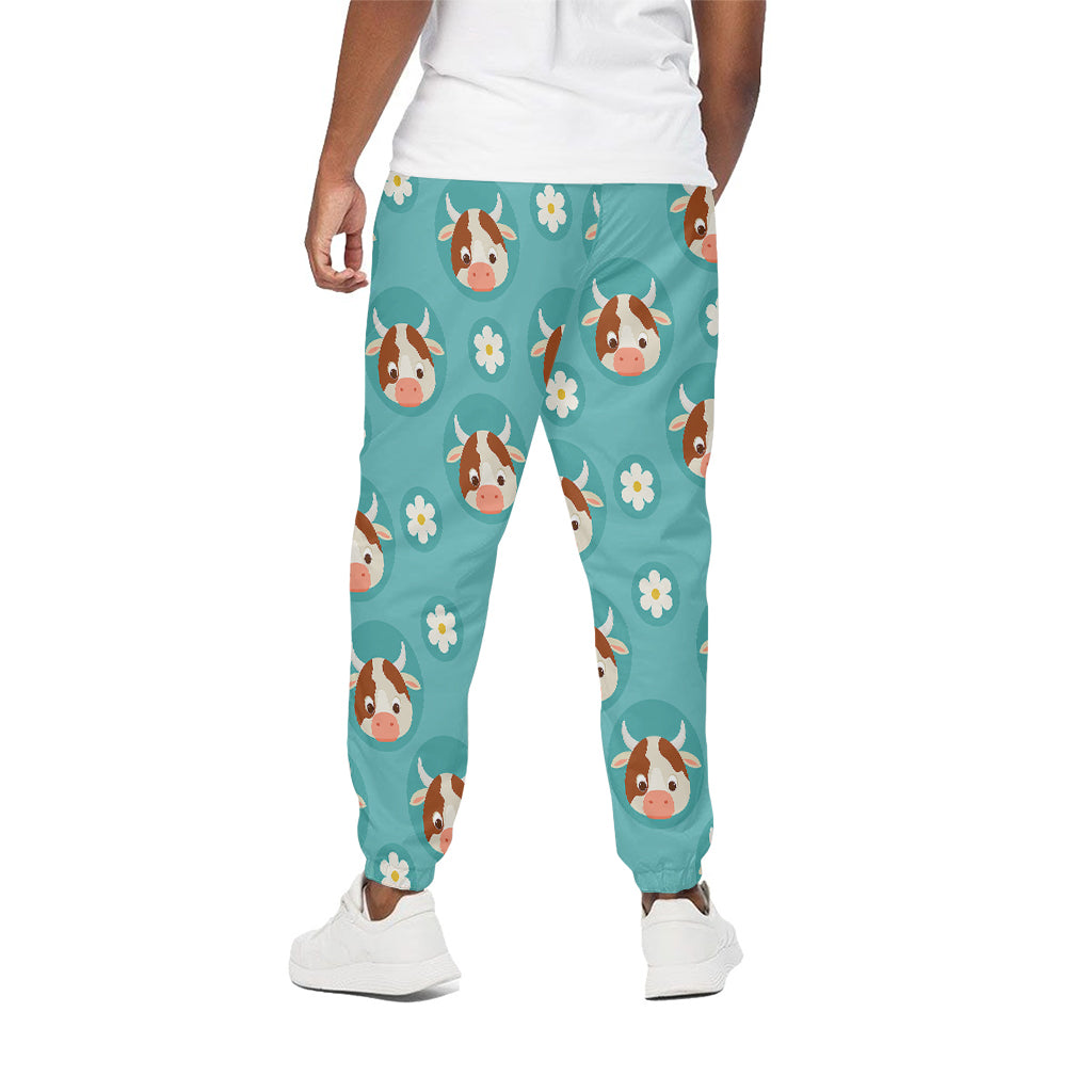 Cute Cow And Daisy Flower Pattern Print Cotton Pants