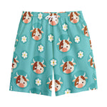 Cute Cow And Daisy Flower Pattern Print Cotton Shorts