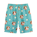Cute Cow And Daisy Flower Pattern Print Cotton Shorts