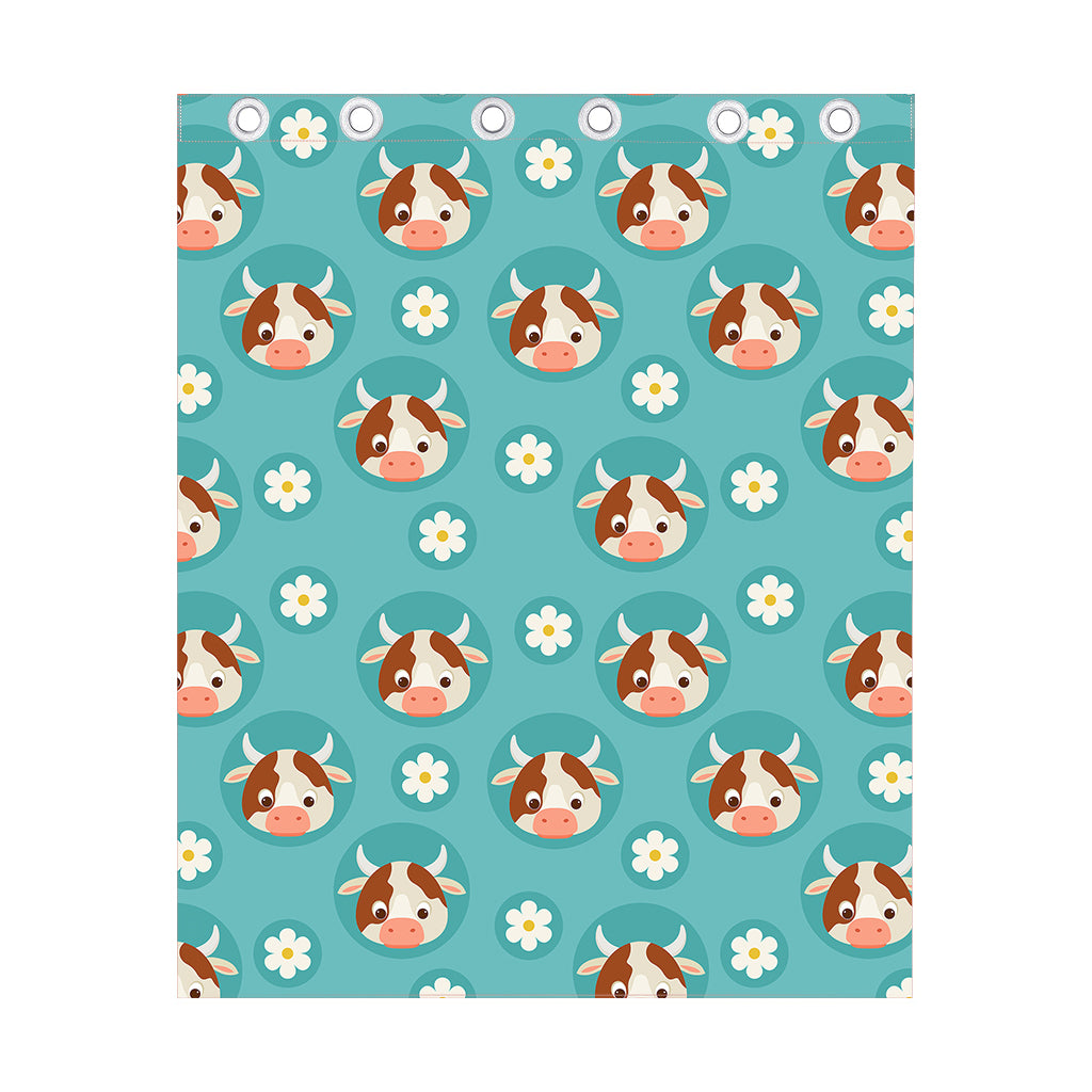 Cute Cow And Daisy Flower Pattern Print Curtain