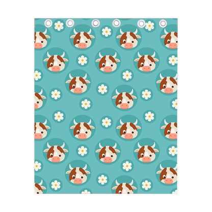 Cute Cow And Daisy Flower Pattern Print Curtain