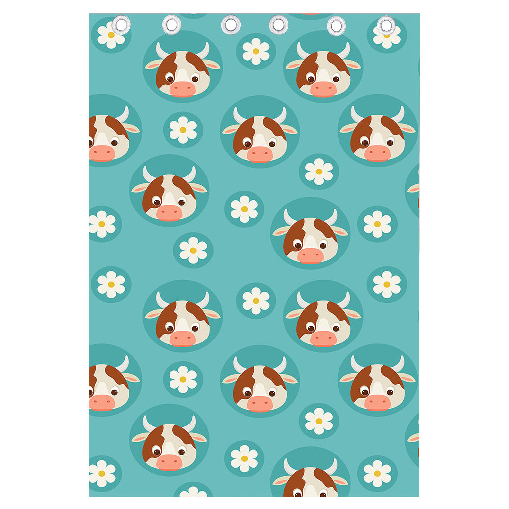 Cute Cow And Daisy Flower Pattern Print Curtain