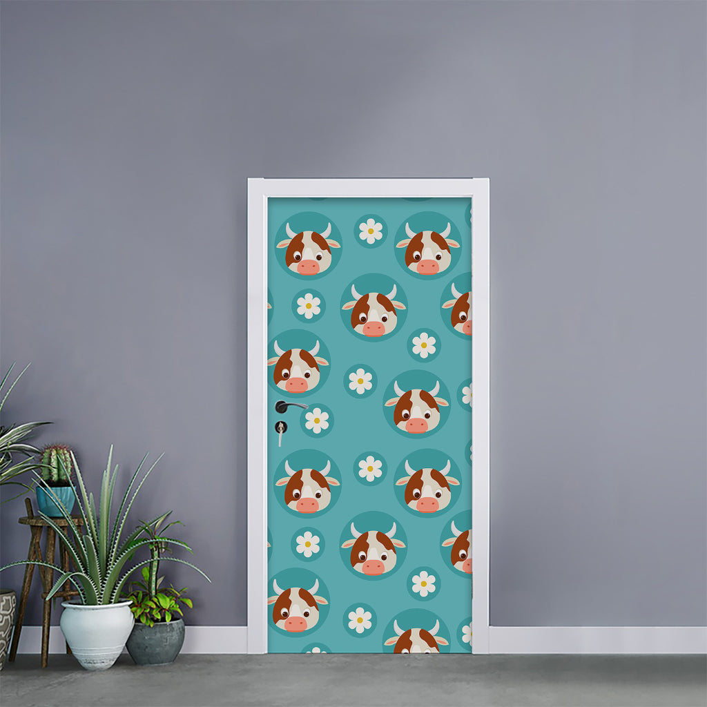 Cute Cow And Daisy Flower Pattern Print Door Sticker