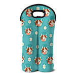 Cute Cow And Daisy Flower Pattern Print Double Neoprene Wine Tote