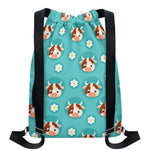 Cute Cow And Daisy Flower Pattern Print Drawstring Backpack