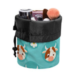 Cute Cow And Daisy Flower Pattern Print Drawstring Makeup Bag