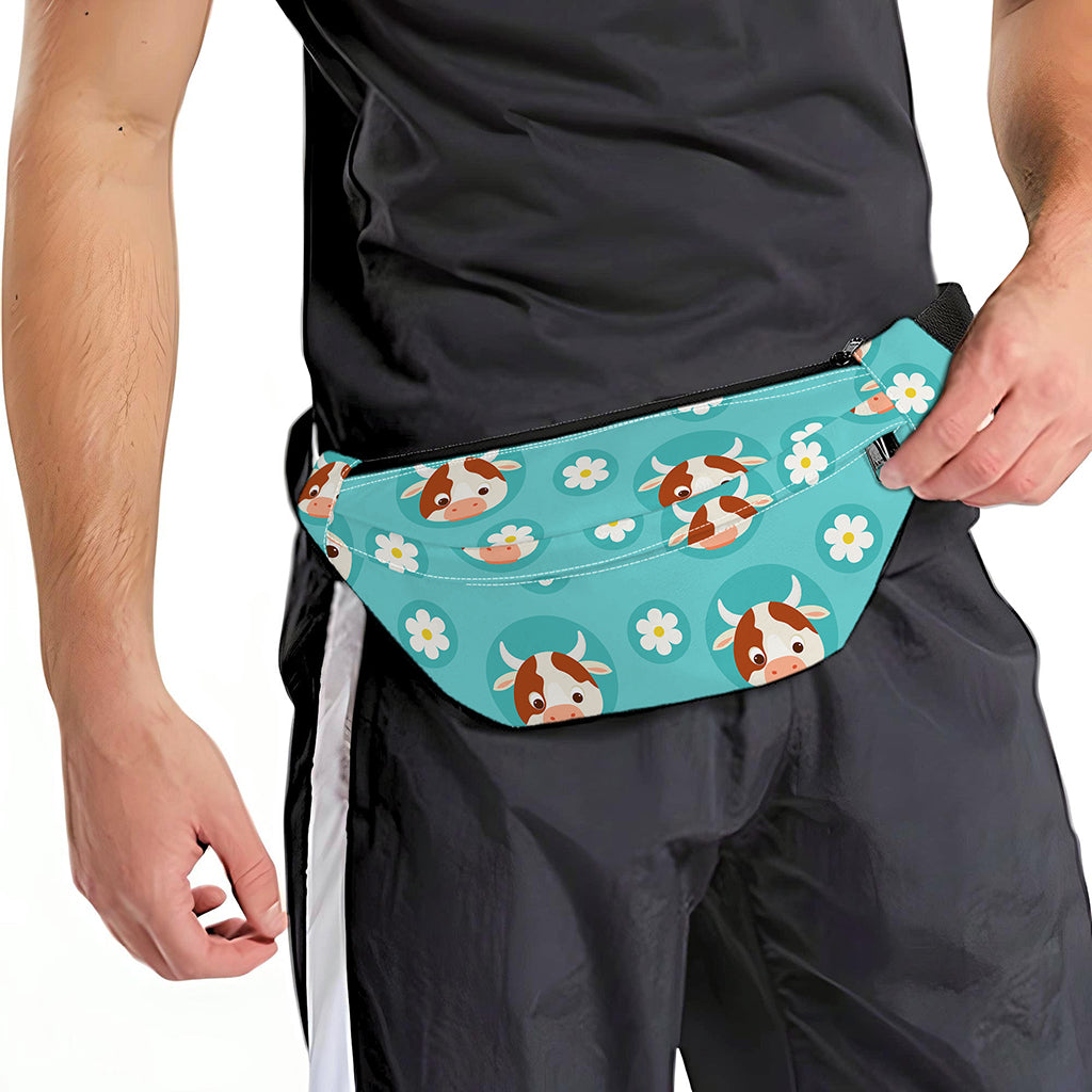 Cute Cow And Daisy Flower Pattern Print Fanny Pack
