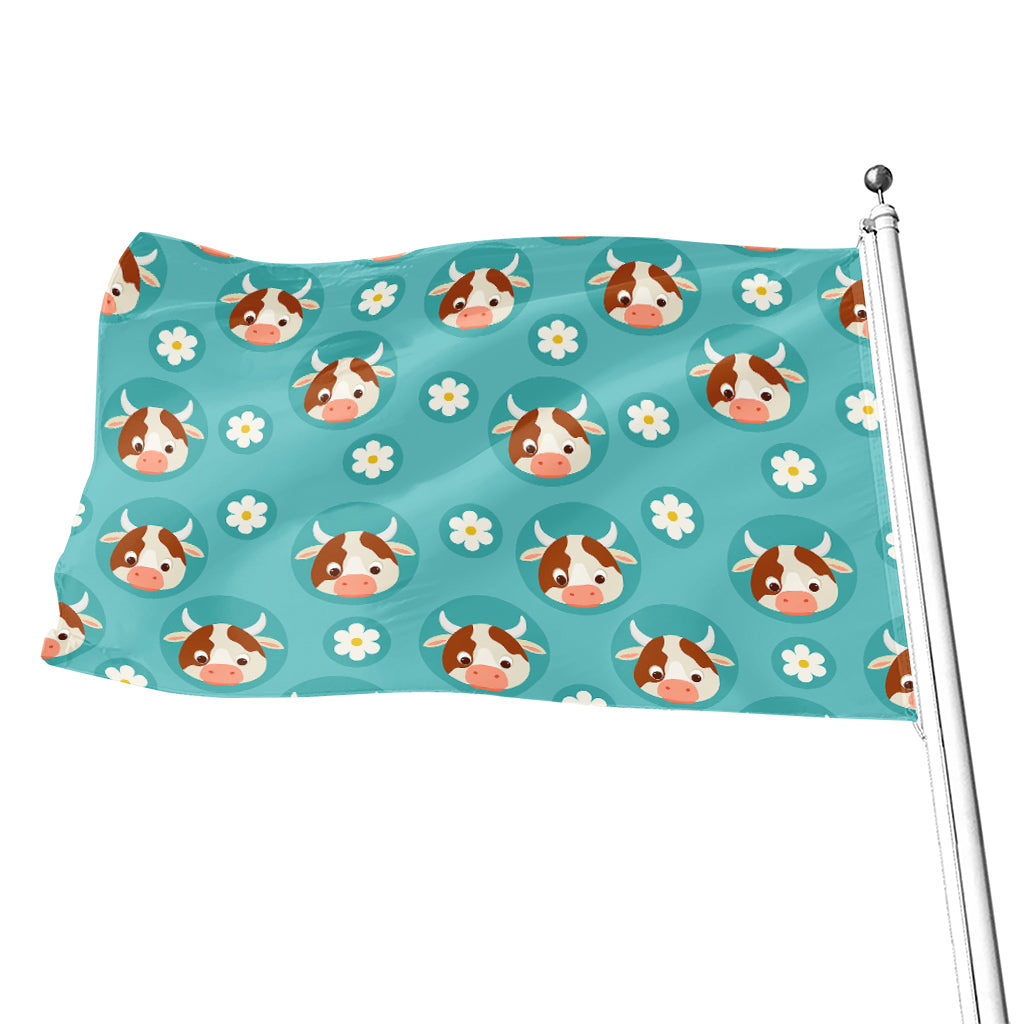 Cute Cow And Daisy Flower Pattern Print Flag