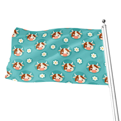 Cute Cow And Daisy Flower Pattern Print Flag