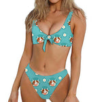 Cute Cow And Daisy Flower Pattern Print Front Bow Tie Bikini