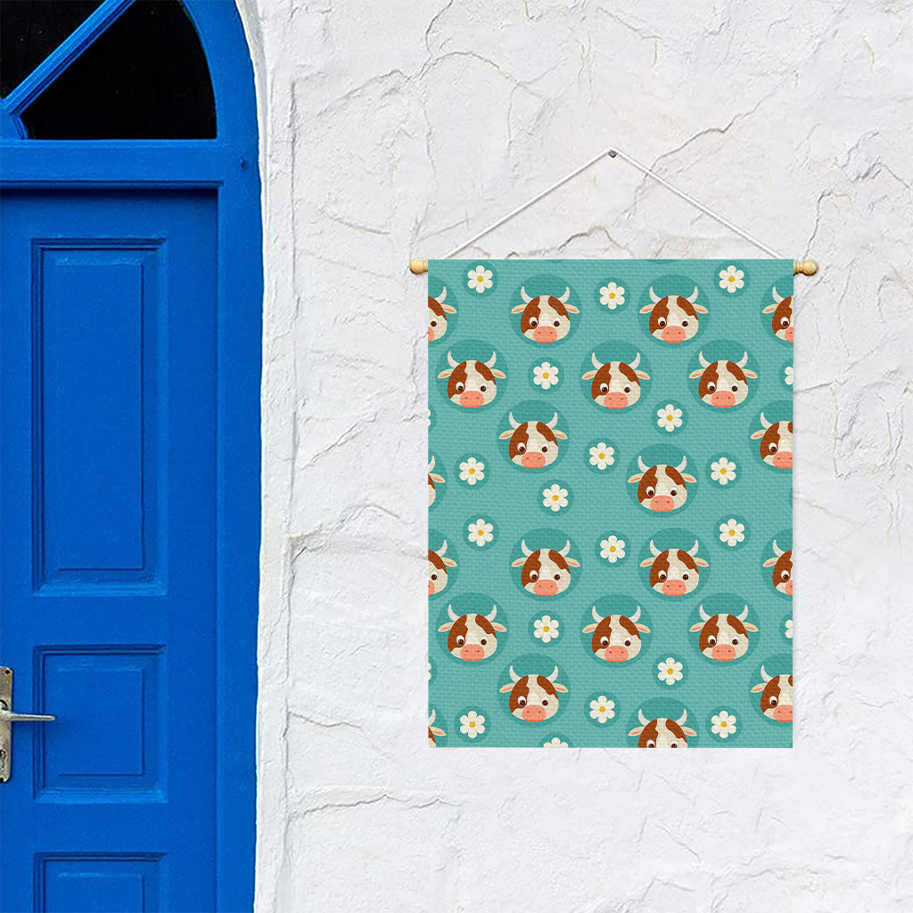 Cute Cow And Daisy Flower Pattern Print Garden Flag