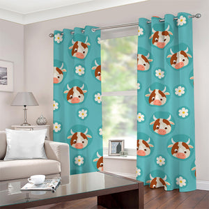 Cute Cow And Daisy Flower Pattern Print Grommet Curtains