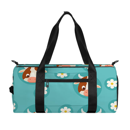 Cute Cow And Daisy Flower Pattern Print Gym Bag