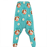Cute Cow And Daisy Flower Pattern Print Hammer Pants