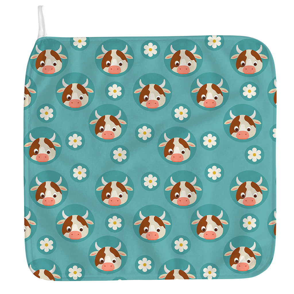 Cute Cow And Daisy Flower Pattern Print Hand Towel
