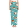 Cute Cow And Daisy Flower Pattern Print High Slit Maxi Skirt