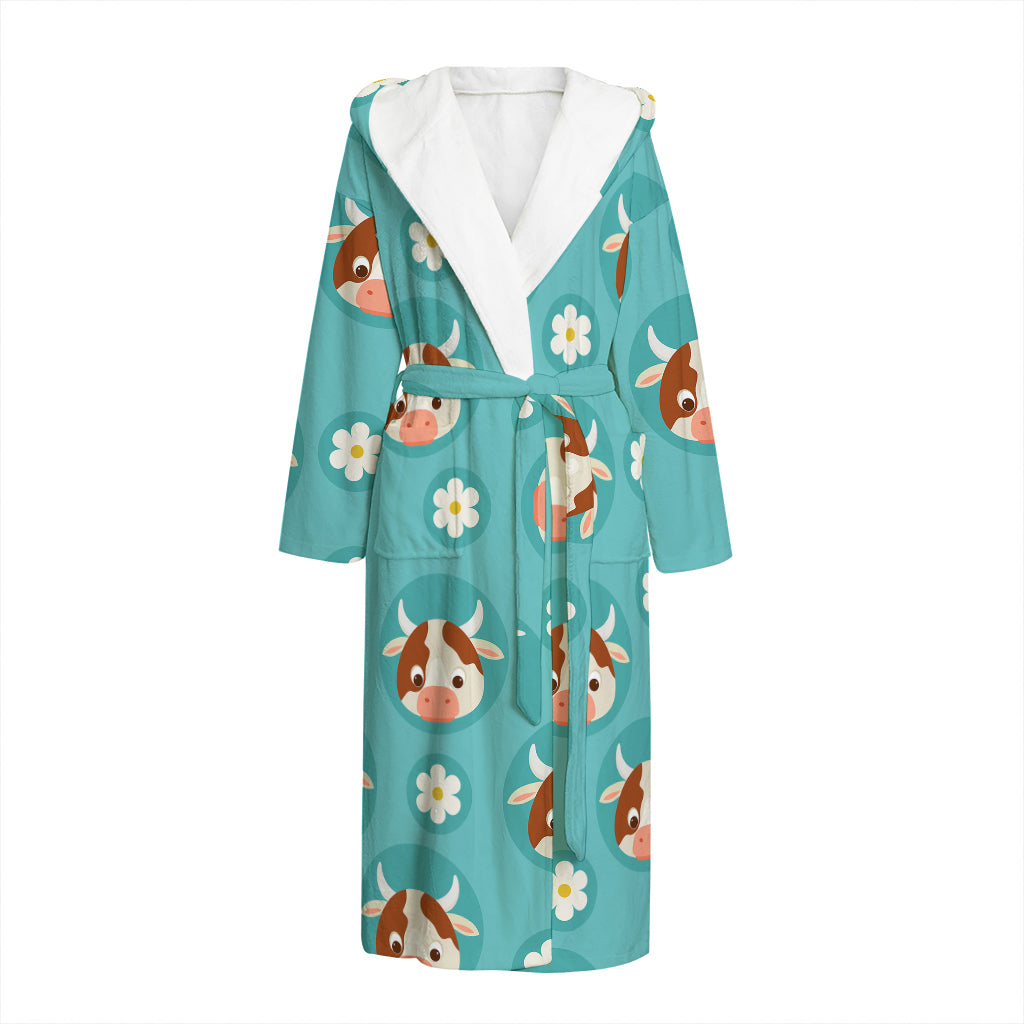 Cute Cow And Daisy Flower Pattern Print Hooded Bathrobe