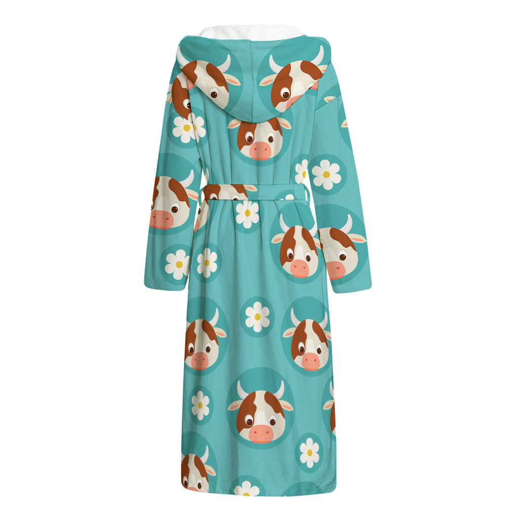 Cute Cow And Daisy Flower Pattern Print Hooded Bathrobe