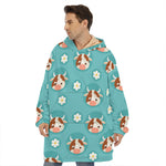 Cute Cow And Daisy Flower Pattern Print Hoodie Blanket