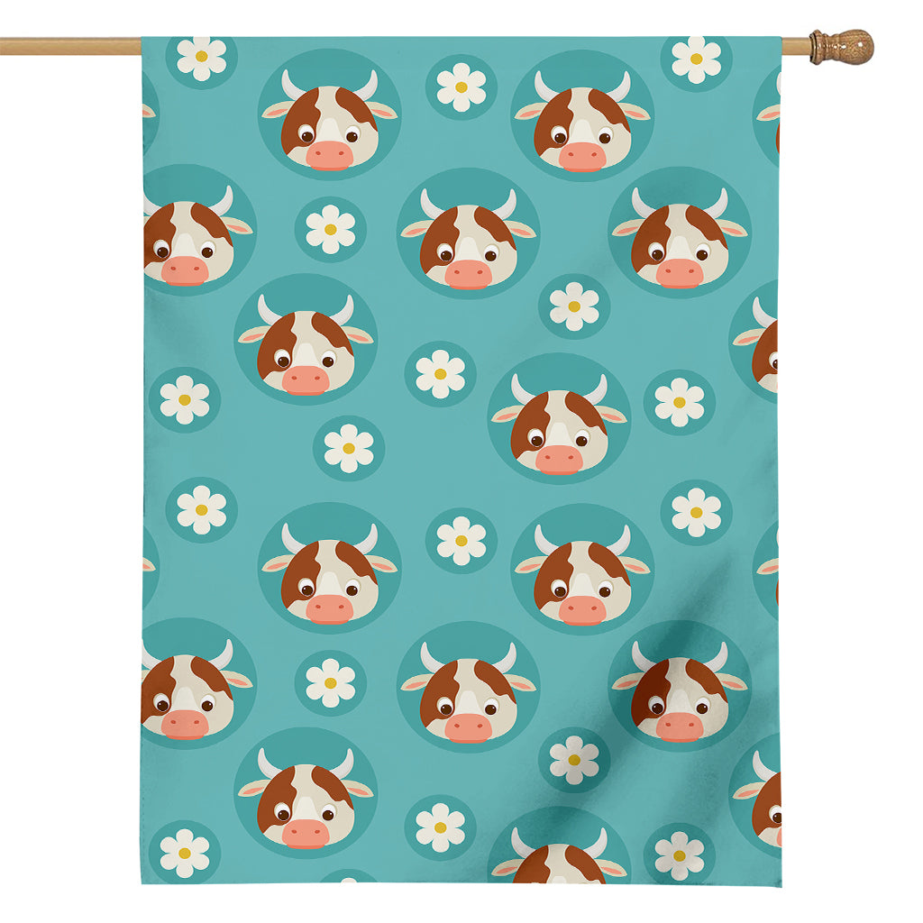 Cute Cow And Daisy Flower Pattern Print House Flag