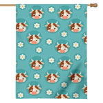 Cute Cow And Daisy Flower Pattern Print House Flag