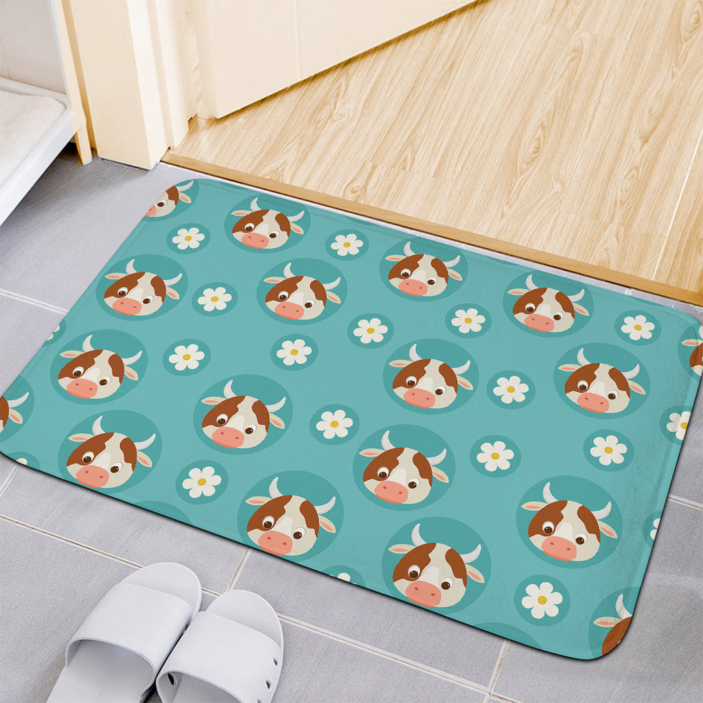 Cute Cow And Daisy Flower Pattern Print Indoor Door Mat