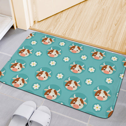 Cute Cow And Daisy Flower Pattern Print Indoor Door Mat