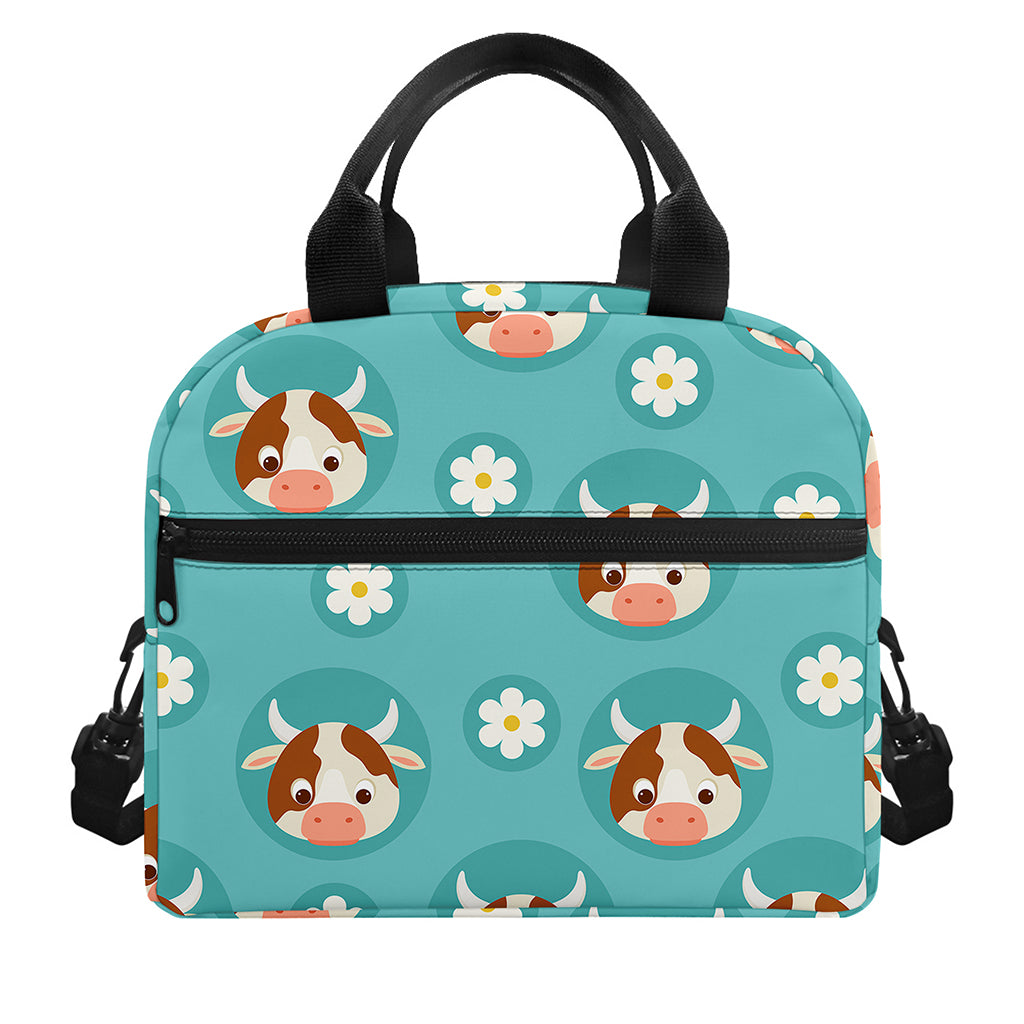 Cute Cow And Daisy Flower Pattern Print Insulated Lunch Bag