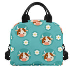 Cute Cow And Daisy Flower Pattern Print Insulated Lunch Bag