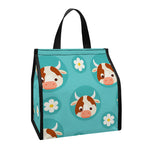 Cute Cow And Daisy Flower Pattern Print Insulated Lunch Tote