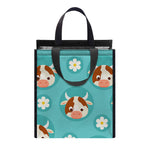 Cute Cow And Daisy Flower Pattern Print Insulated Lunch Tote