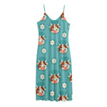 Cute Cow And Daisy Flower Pattern Print Jersey Midi Cami Dress