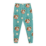 Cute Cow And Daisy Flower Pattern Print Jogger Pants