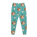 Cute Cow And Daisy Flower Pattern Print Jogger Pants