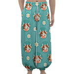 Cute Cow And Daisy Flower Pattern Print Lantern Pants