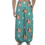 Cute Cow And Daisy Flower Pattern Print Lantern Pants