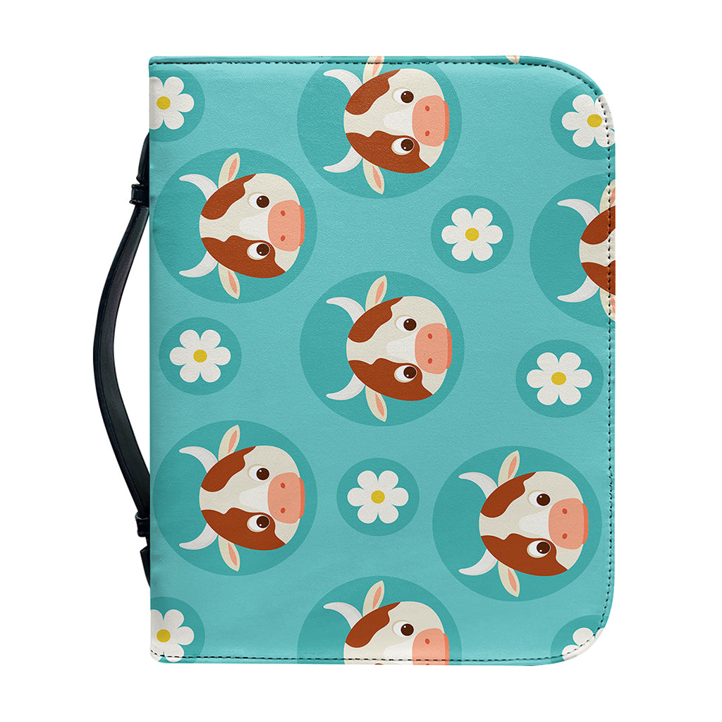Cute Cow And Daisy Flower Pattern Print Leather Bible Cover