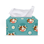 Cute Cow And Daisy Flower Pattern Print Leather Tissue Box Cover