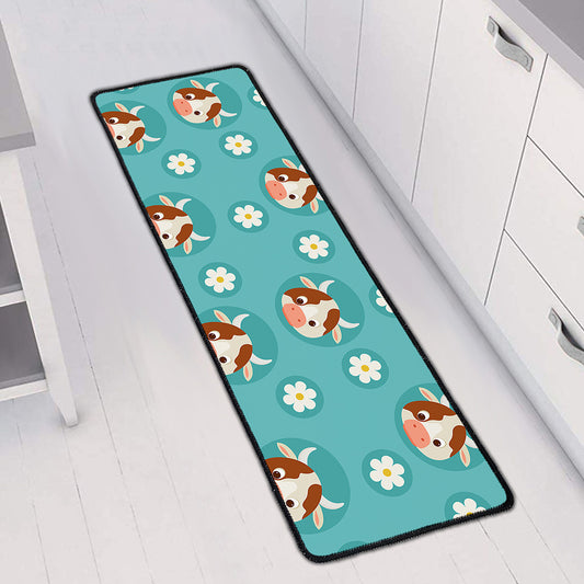 Cute Cow And Daisy Flower Pattern Print Long Kitchen Mat