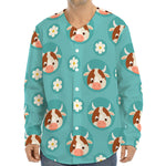 Cute Cow And Daisy Flower Pattern Print Long Sleeve Baseball Jersey