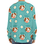 Cute Cow And Daisy Flower Pattern Print Long Sleeve Baseball Jersey