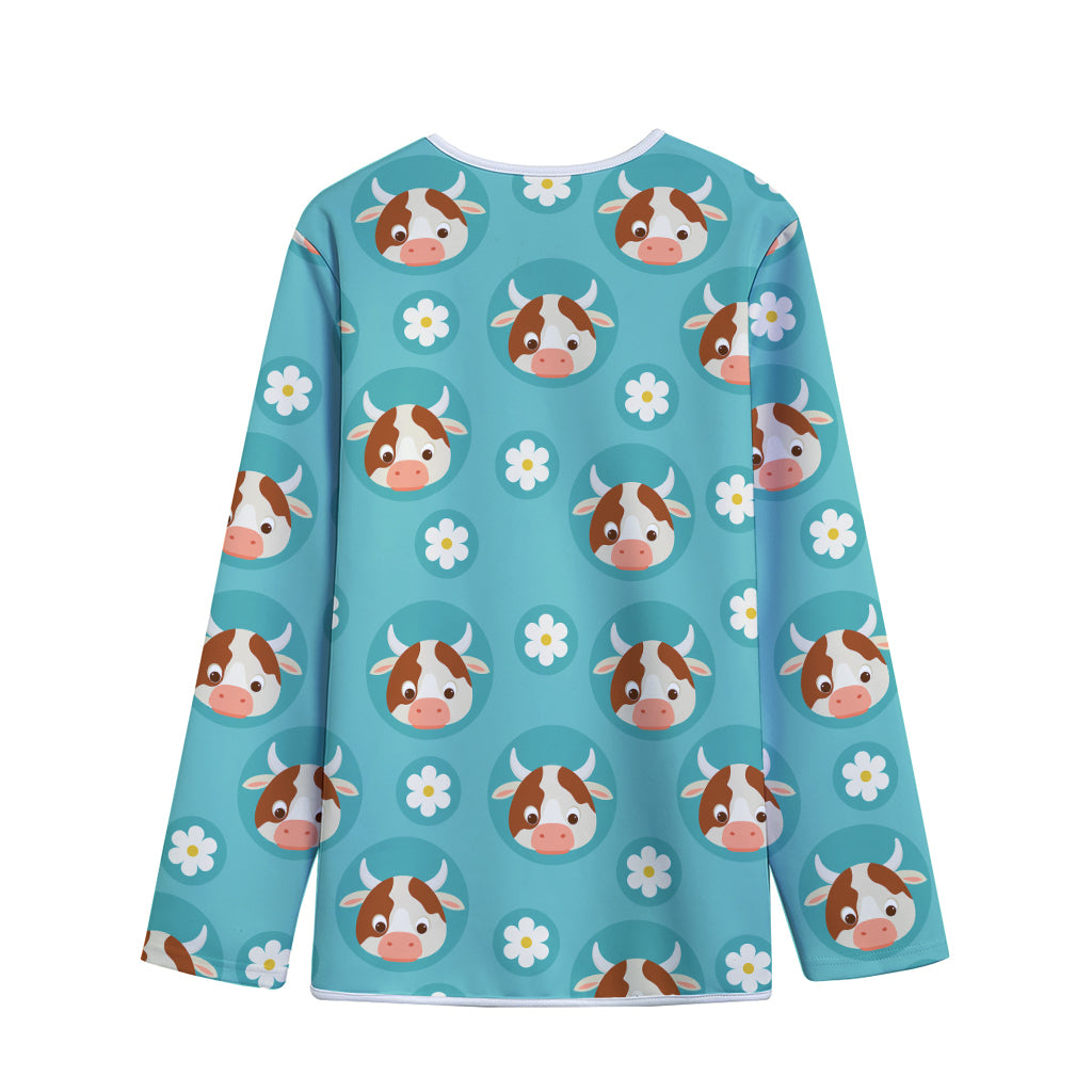 Cute Cow And Daisy Flower Pattern Print Long Sleeve Short Coat