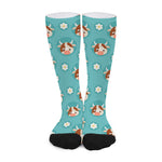 Cute Cow And Daisy Flower Pattern Print Long Socks