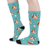 Cute Cow And Daisy Flower Pattern Print Long Socks